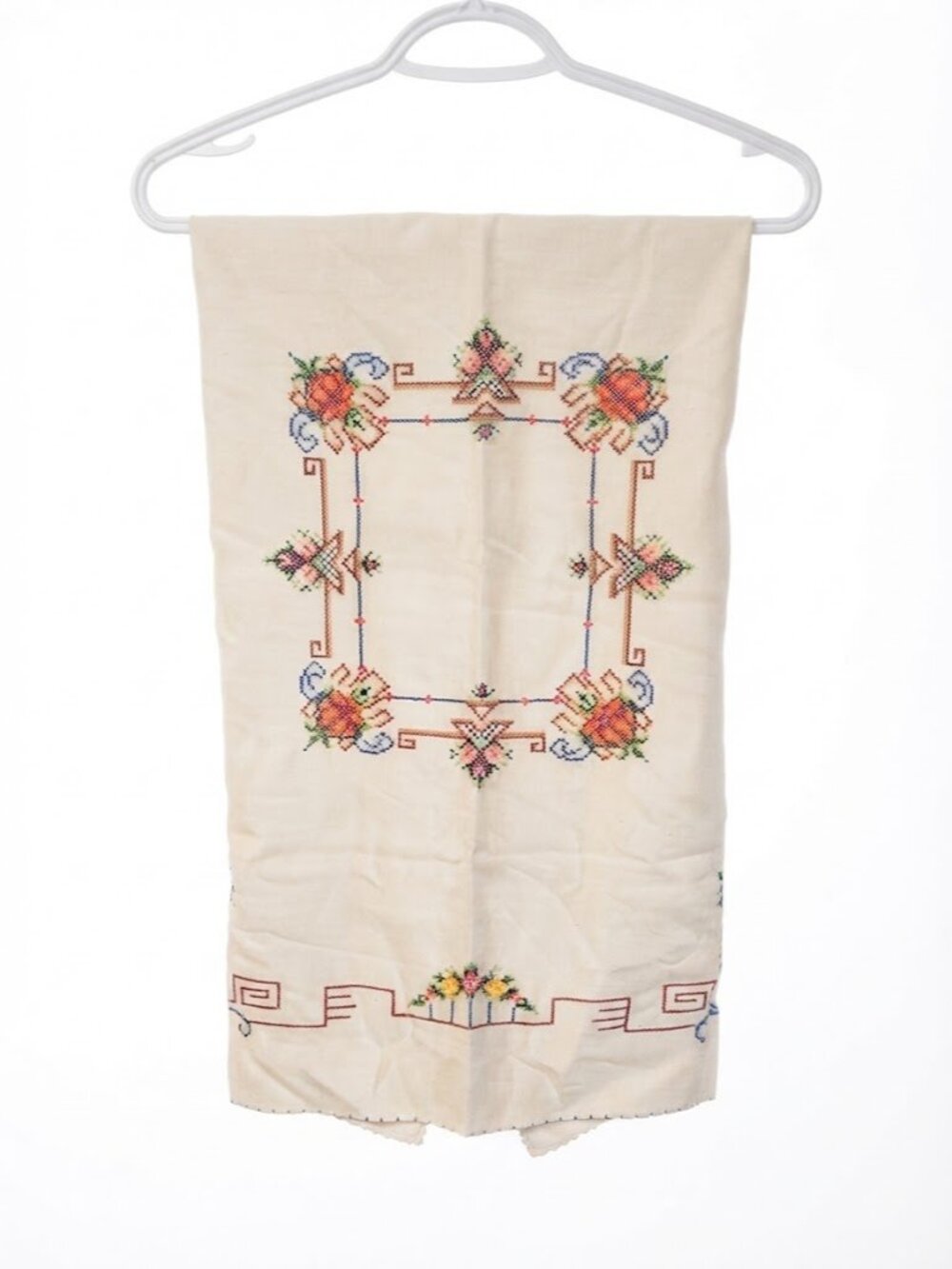 Embroidered Floral Tablecloth in Cream & Multicolor